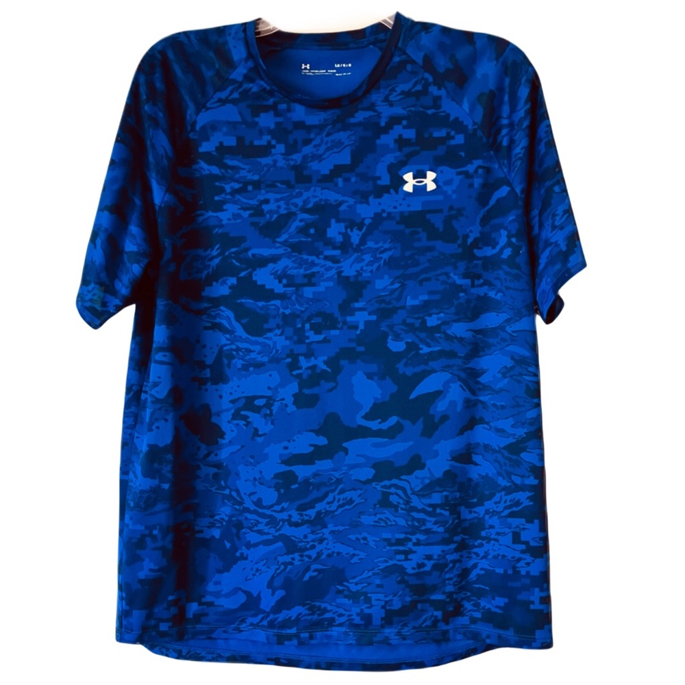 Under Armour T-Shirt, Sz. L, Royal Blue//Dark Blue Camo Abstract Print - Picture 2 of 6